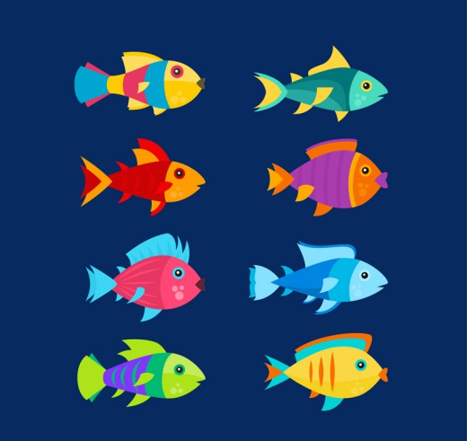 8款创意彩色鱼类设计矢量素材普贤居素材网精选