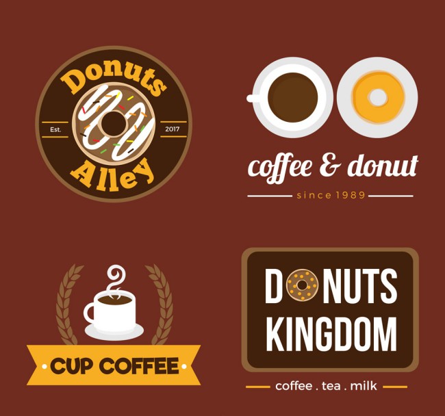 4款创意咖啡和甜品店标志矢量素材16图库网精选