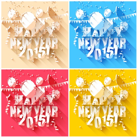 4款气球与星星装饰新年贺卡矢量素材16图库网精选