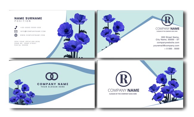 2款蓝色花卉商务名片正反面矢量图16设计网精选