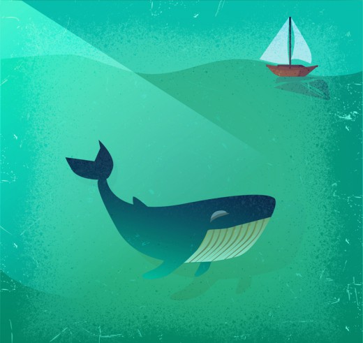 创意鲸鱼和帆船矢量素材16图库网精选