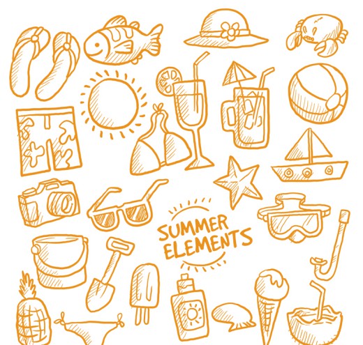 27款橙色手绘夏季元素矢量素材素材