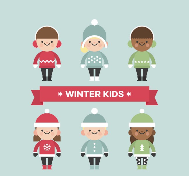6款可爱冬季儿童设计矢量素材普贤居素材网精选
