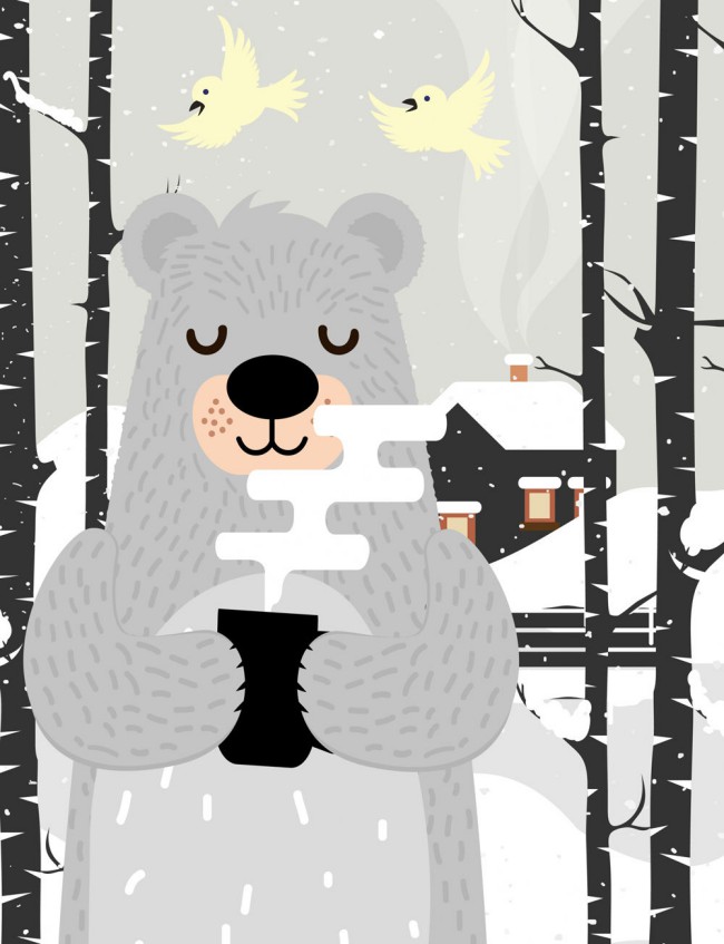 创意冬季喝热茶的熊矢量素材16图库网精选