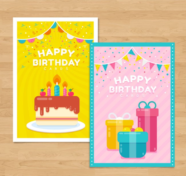 2款彩色生日快乐卡片矢量素材16图库网精选