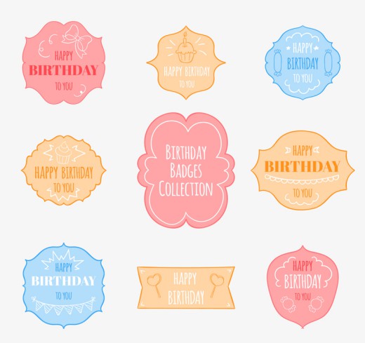 9款彩色生日快乐标签矢量素材16图库网精选