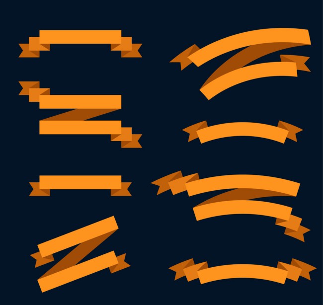 8款橙色丝带条幅矢量素材普贤居素材网精选