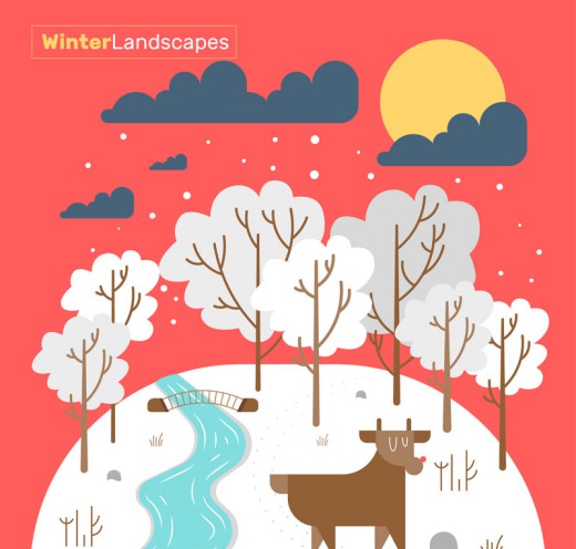创意冬季森林风景矢量素材16设计网精选