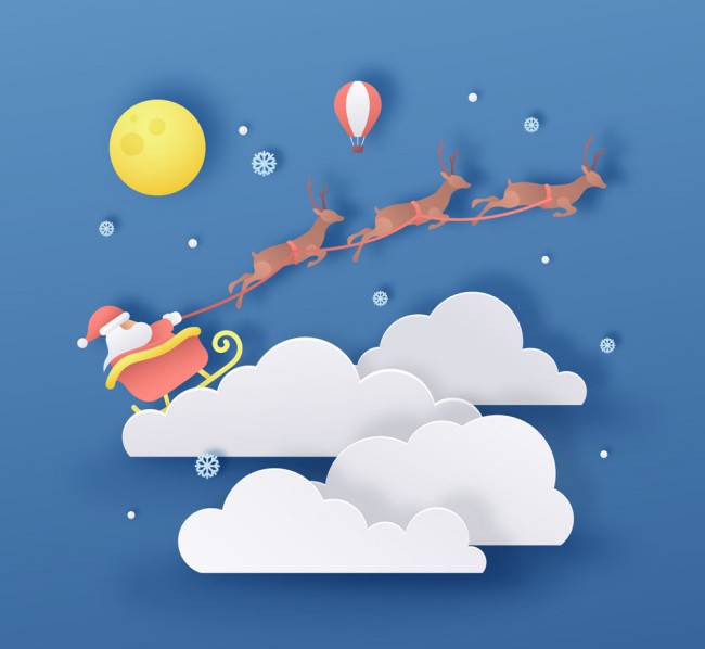 创意云上的圣诞雪橇剪贴画矢量图16图库网精选