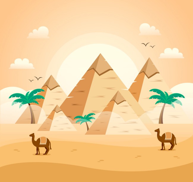 创意埃及沙漠金字塔风景矢量图普贤居素材网精选