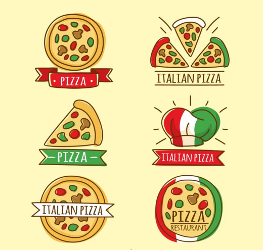 6款手绘意大利披萨标签矢量图素材中国网精选
