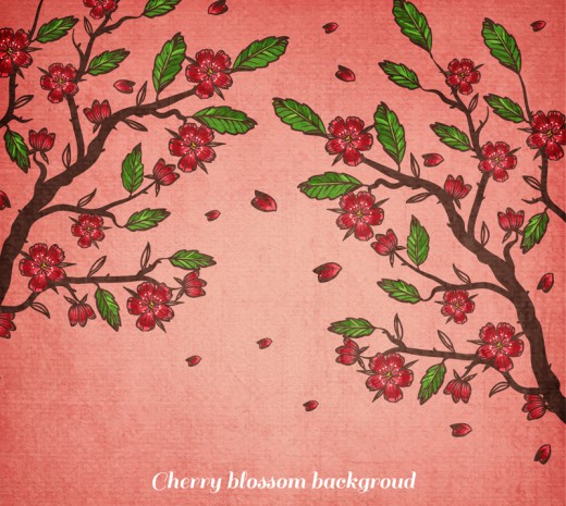 盛开的红色樱花树矢量素材素材中国