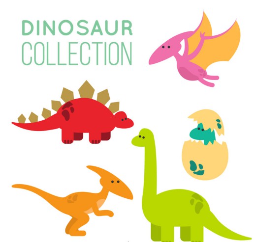 5款彩色恐龙和恐龙蛋矢量素材素材