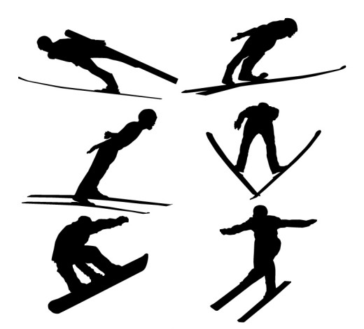 6款跳台滑雪人物剪影矢量素材素材天下精选