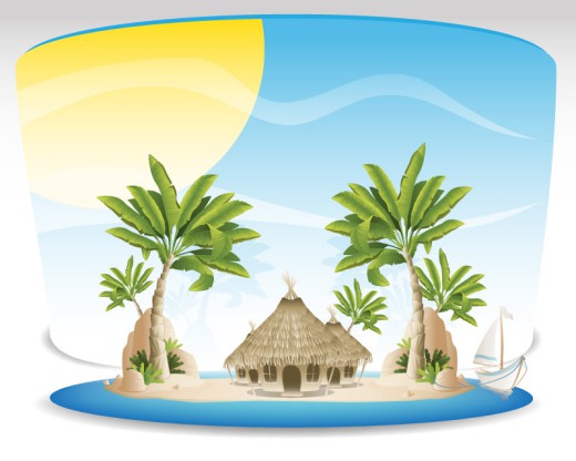 卡通热带海岛背景矢量素材16设计网