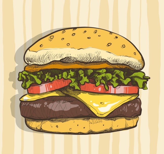 彩绘美味汉堡包矢量素材16素材网精选
