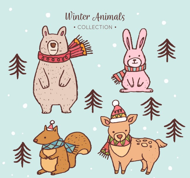 4款彩绘冬季动物设计矢量素材16图库网精选