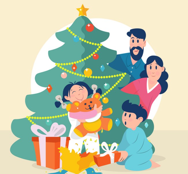 创意幸福圣诞节四口之家矢量图16设计网精选