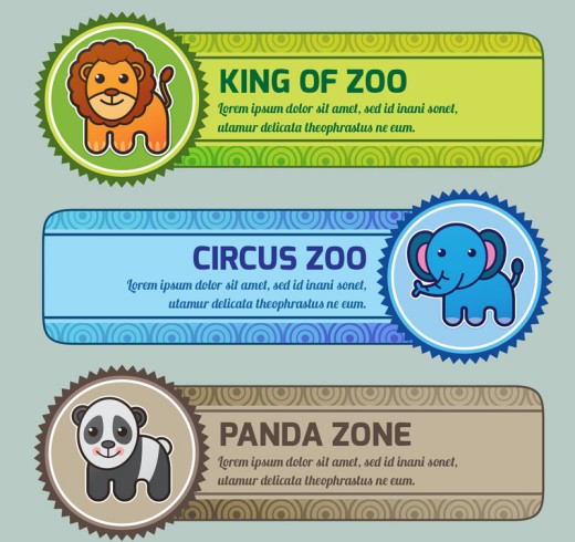 狮子大象熊猫动物园banner矢量图16
