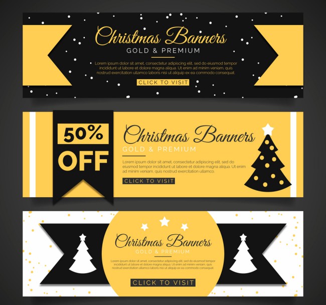 3款黄黑创意圣诞节促销banner矢量素材16素材网精选