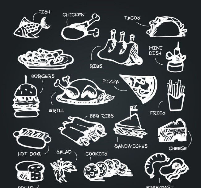 19款创意粉笔绘食物设计矢量图素材中国网精选