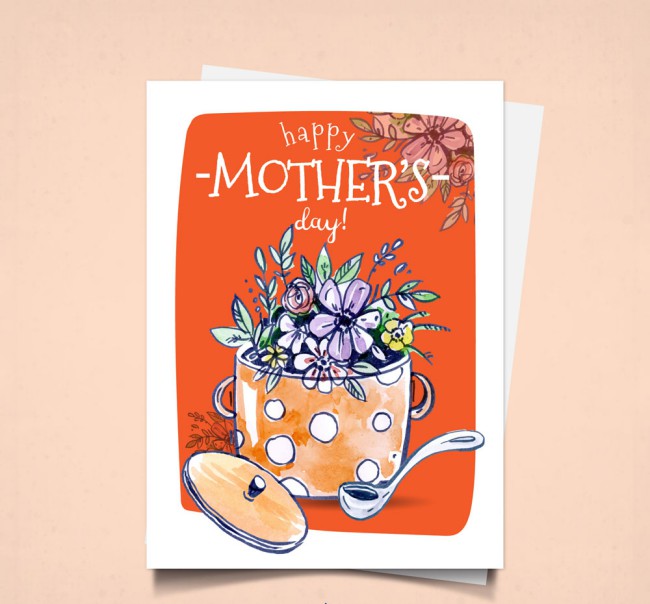 手绘汤锅里的花束母亲节祝福卡矢量图16设计网精选