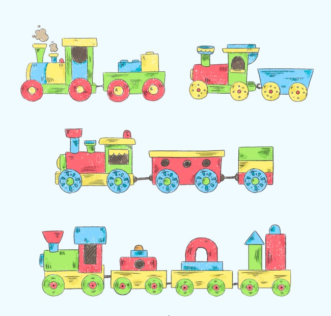 4款手绘玩具火车设计矢量图16素材网精选