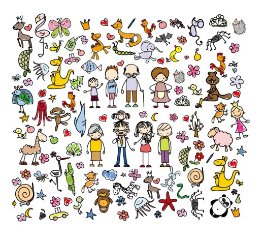 91款手绘人物和动植物矢量图16素材网精选