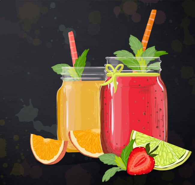 彩绘橙汁和草莓汁矢量素材普贤居素材网精选