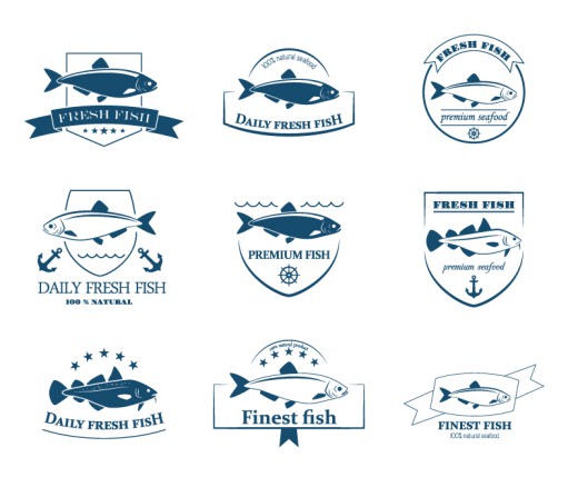 9款新鲜鱼类标签矢量素材16素材网精选