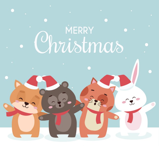 可爱圣诞节微笑的4只动物矢量图素材中国网精选