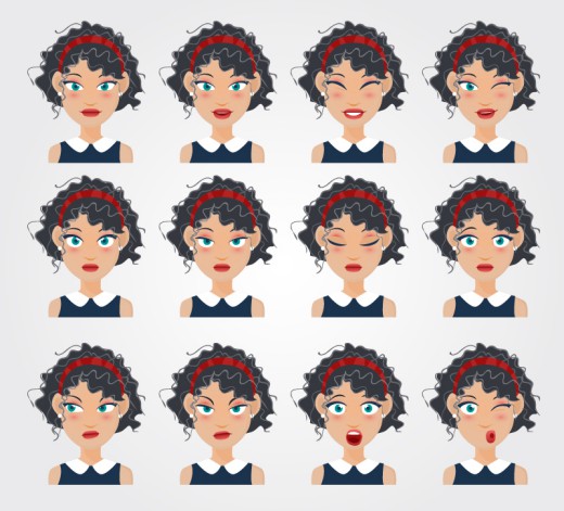 12款卷发女子表情矢量素材16设计网精选