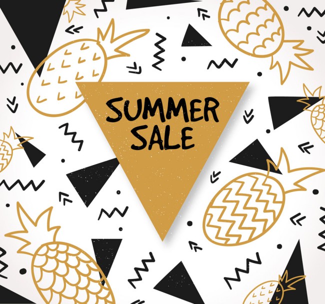 彩绘菠萝和三角形销售海报矢量图16