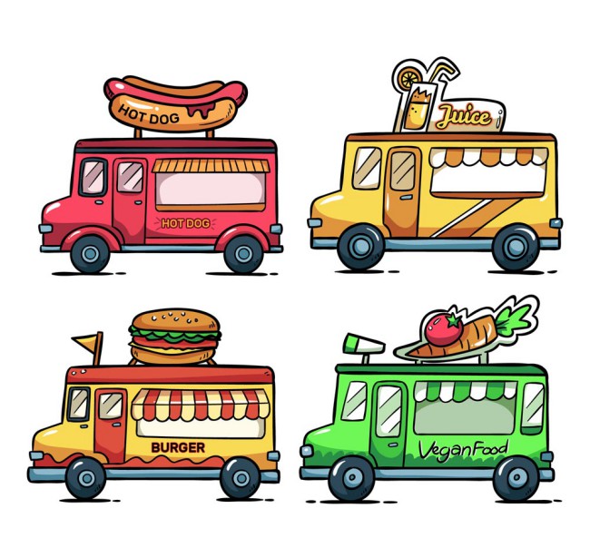 4款手绘移动快餐车设计矢量素材16图库网精选
