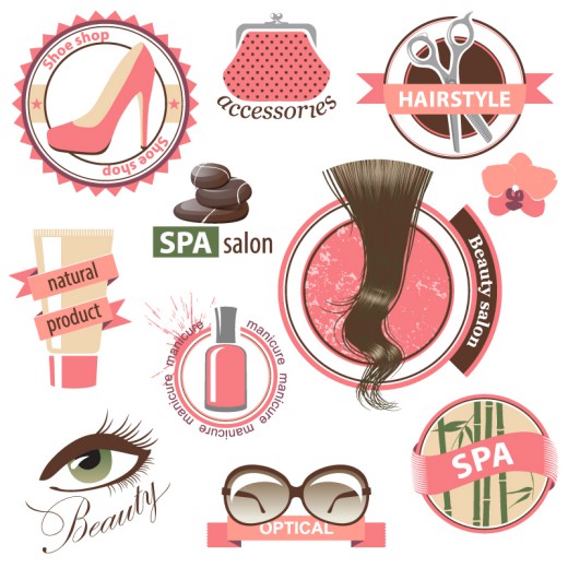 粉色女性美容元素标签矢量素材素材