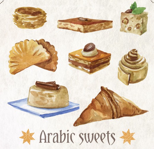 8款水彩绘阿拉伯甜点矢量素材素材中国网精选