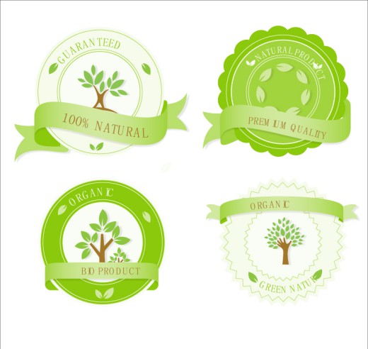 4款绿色纯天然产品标签矢量素材素