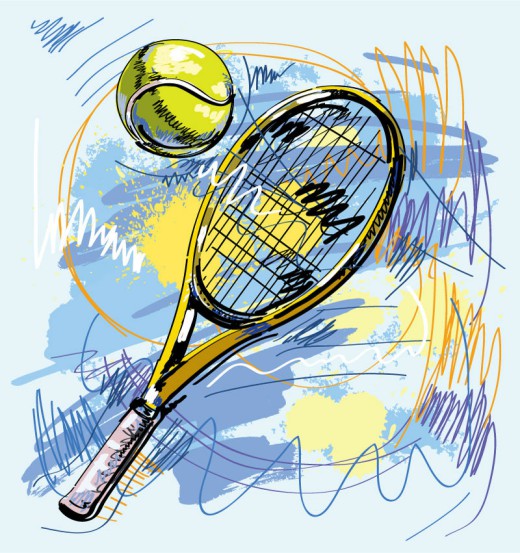 手绘网球拍插画矢量素材素材天下精选