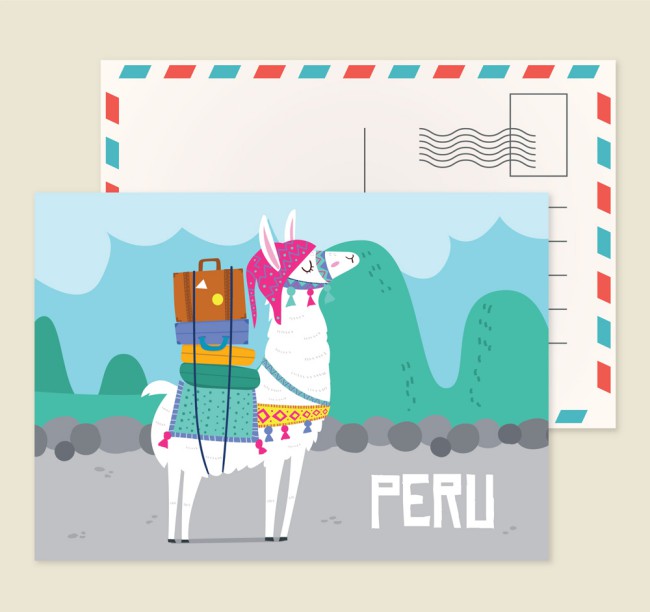 可爱秘鲁羊驼明信片矢量素材素材天