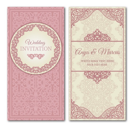 粉色竖款婚礼邀请卡矢量素材16设计网精选