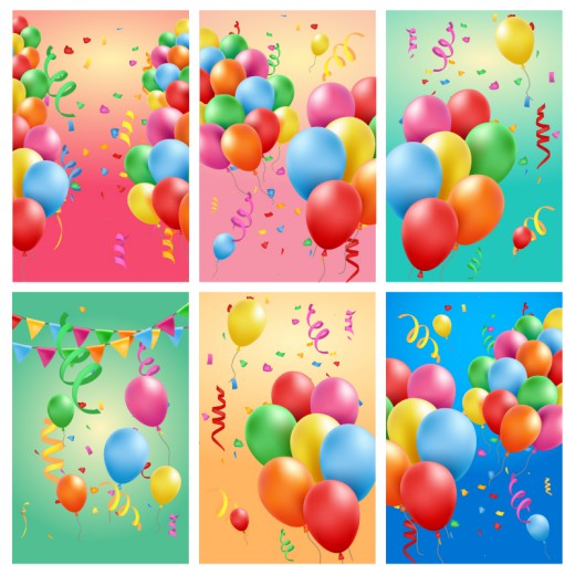 6款彩色气球卡片矢量素材16素材网精选