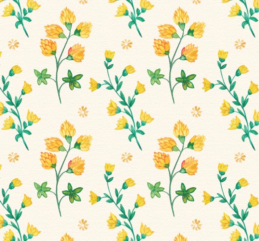 彩绘黄色花卉无缝背景矢量图16设计网精选