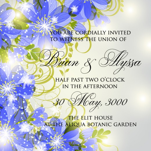 蓝色花卉婚礼邀请海报矢量图16设计
