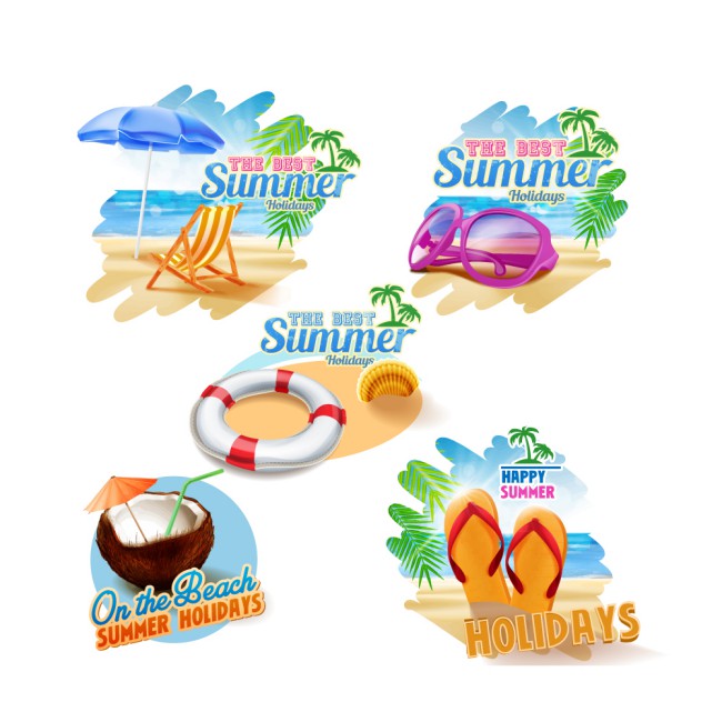 5款彩色夏季沙滩度假标签矢量素材16图库网精选