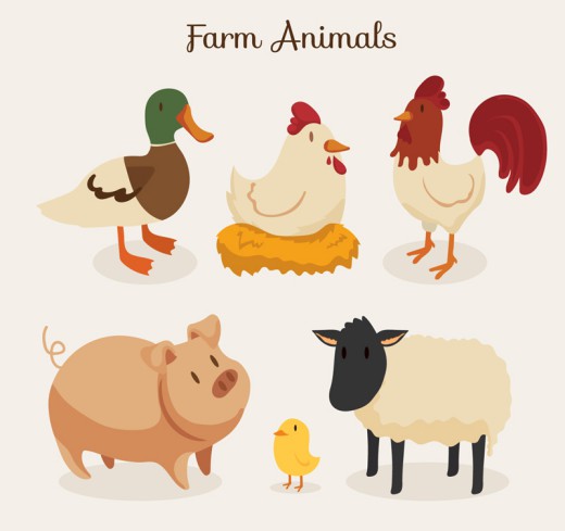 6种可爱农场动物矢量素材素材中国网精选