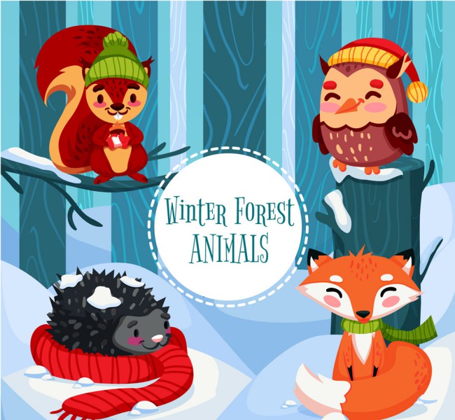 4款卡通冬季森林动物矢量素材普贤居素材网精选