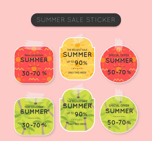 6款彩色夏季折扣贴纸矢量素材素材中国网精选