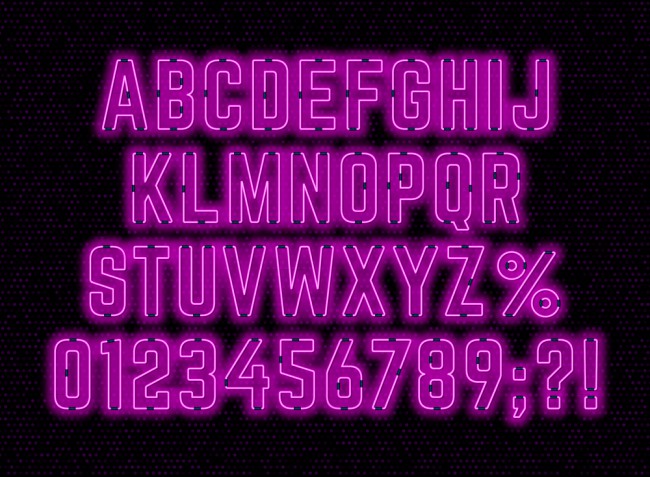 40款紫色霓虹灯字母和数字矢量图16图库网精选