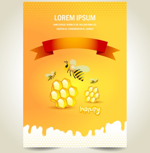 创意蜜蜂与蜂蜜海报设计矢量素材素
