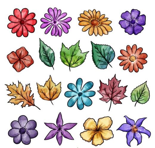 18款彩绘花朵和叶子矢量素材16图库网精选
